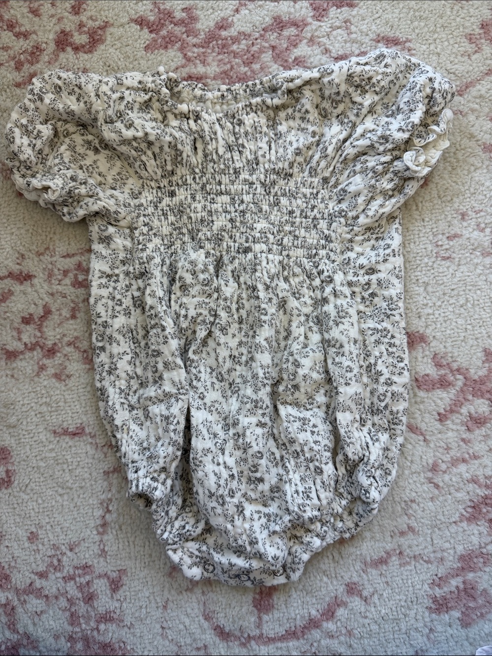 Girls Cream Floral Smocked Romper